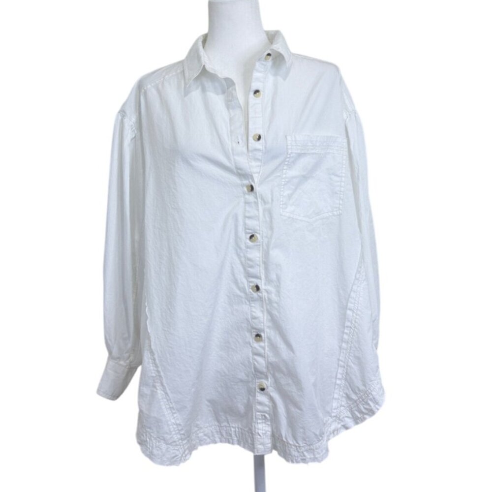 Free People Oversized White Button-Down Shirt